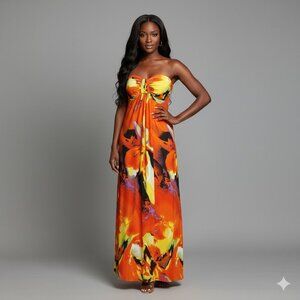Vibrant Orange Strapless Maxi Dress